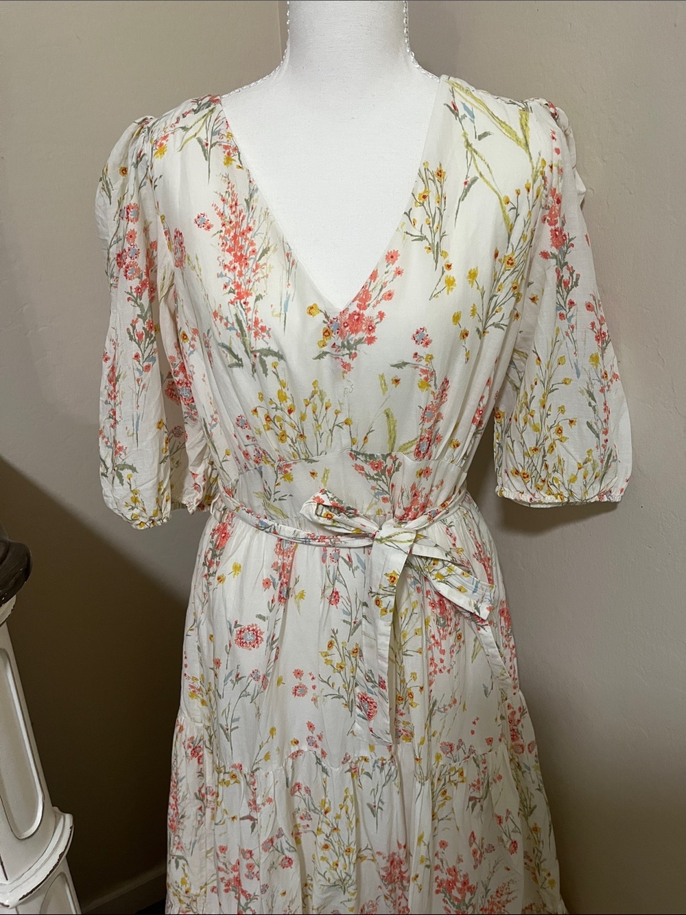 Ralph Lauren Cream Maxi Dress with Pink & Green Floral Print - Picture 3 of 8